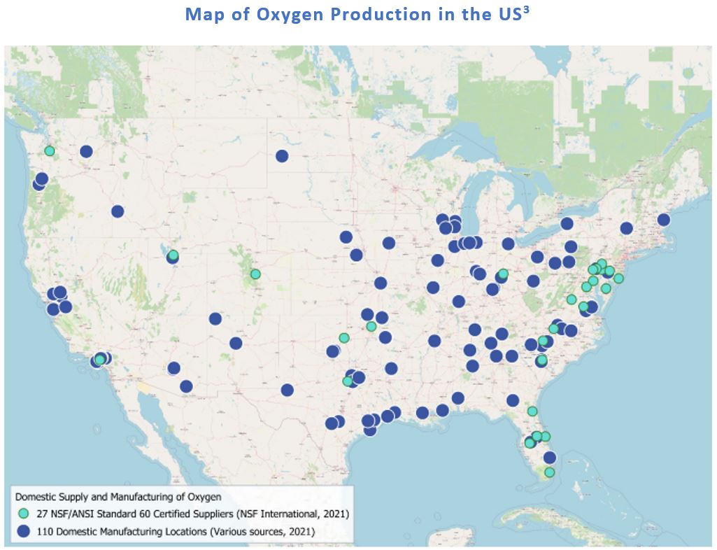 Map of Oxygen Production in the US